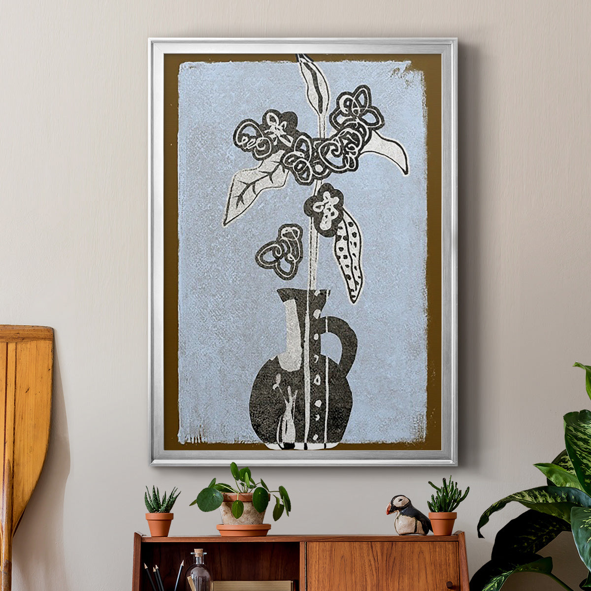 Graphic Flowers in Vase I - Modern Framed Canvas Print