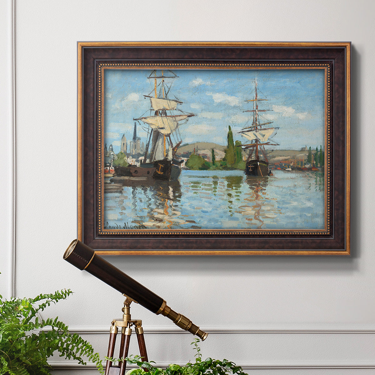 Ships Riding on the Seine - Ornate Framed Canvas Print