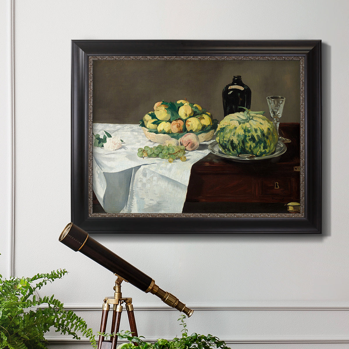 Still Life with Melon and Peaches - Ornate Framed Canvas Print