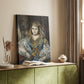 Canvas art print of a figure in ornate clothing with warm tones and decorative detail styled in a home decor setting.