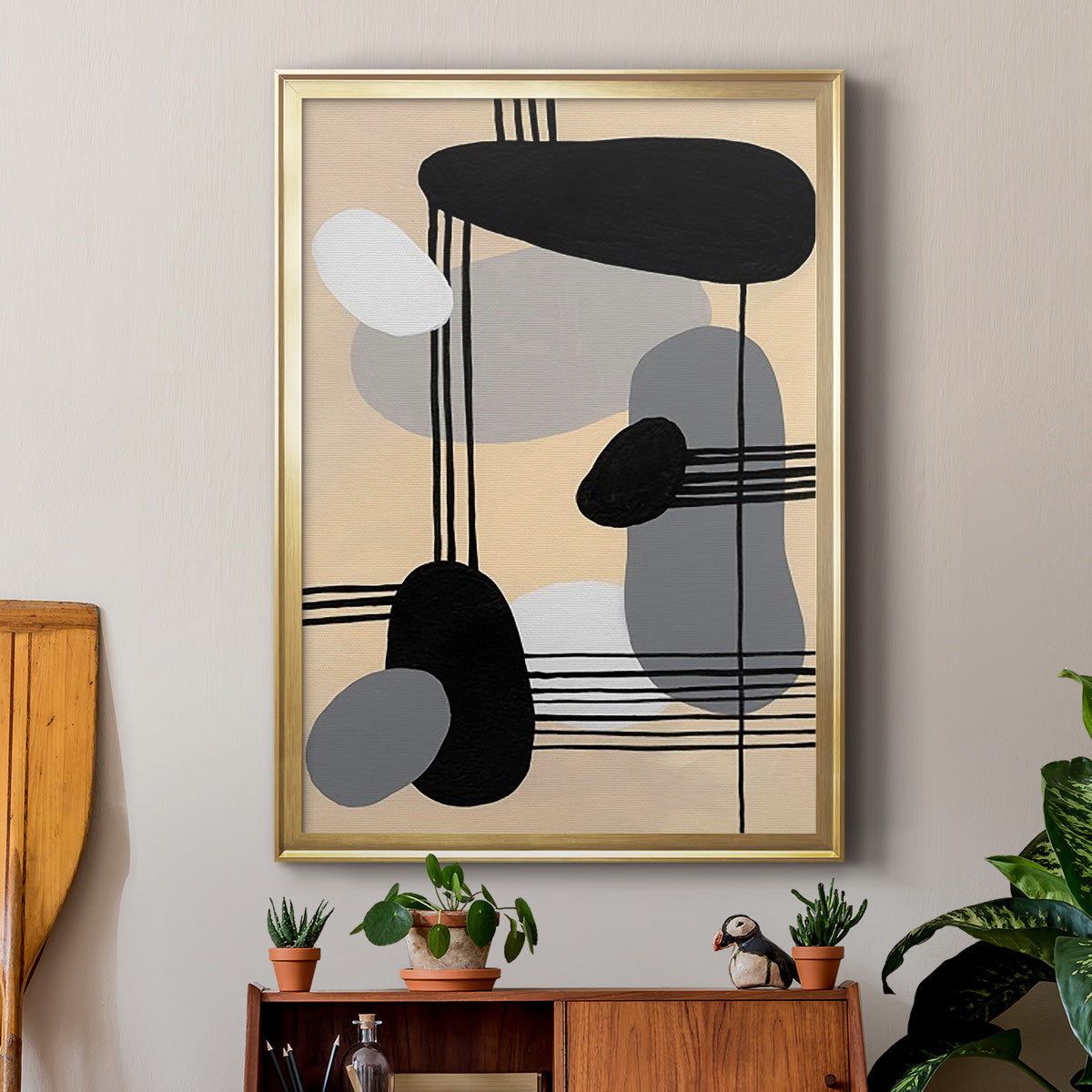 Interconnected Shapes II - Modern Framed Canvas Print