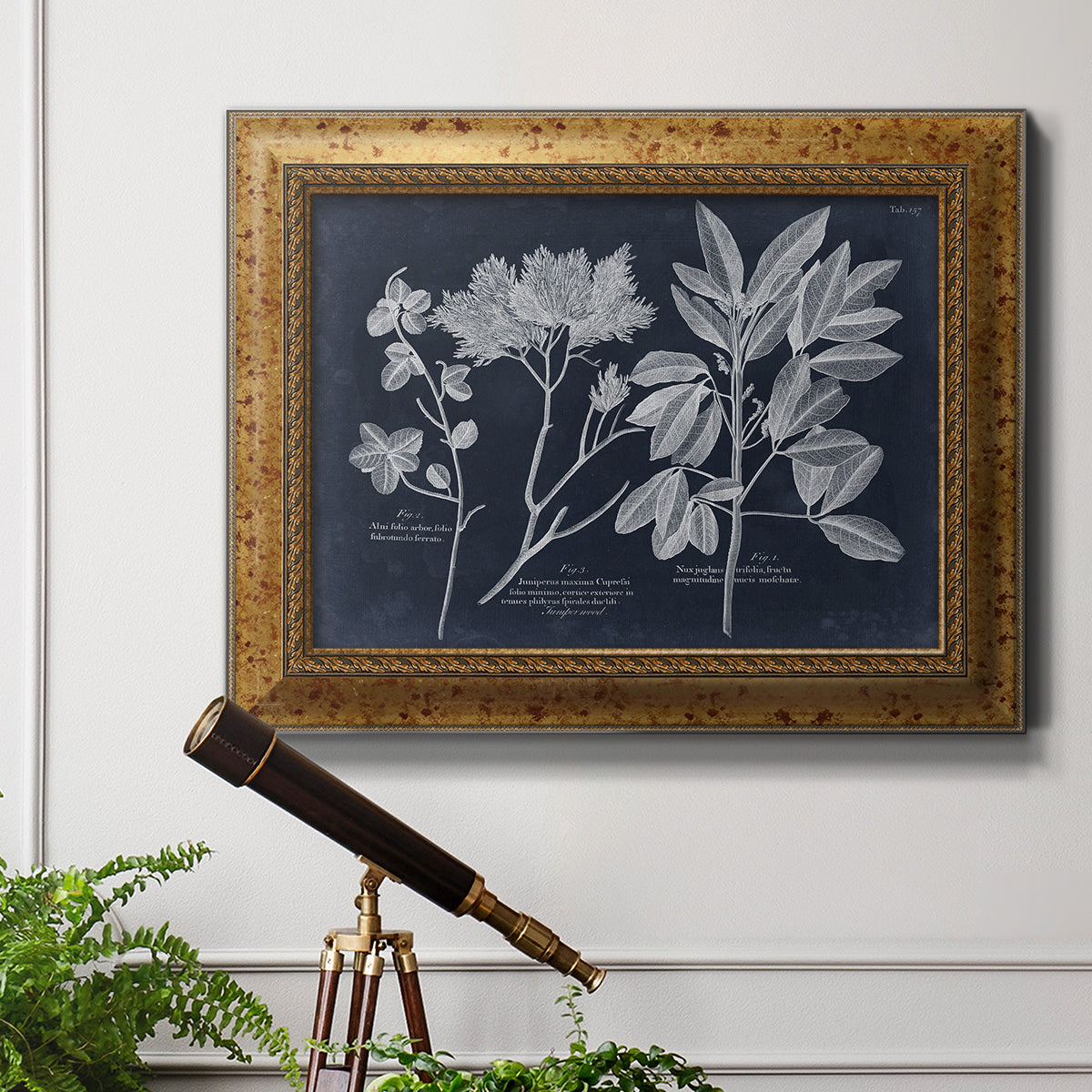 Foliage on Navy VI Premium Framed Canvas- Ready to Hang