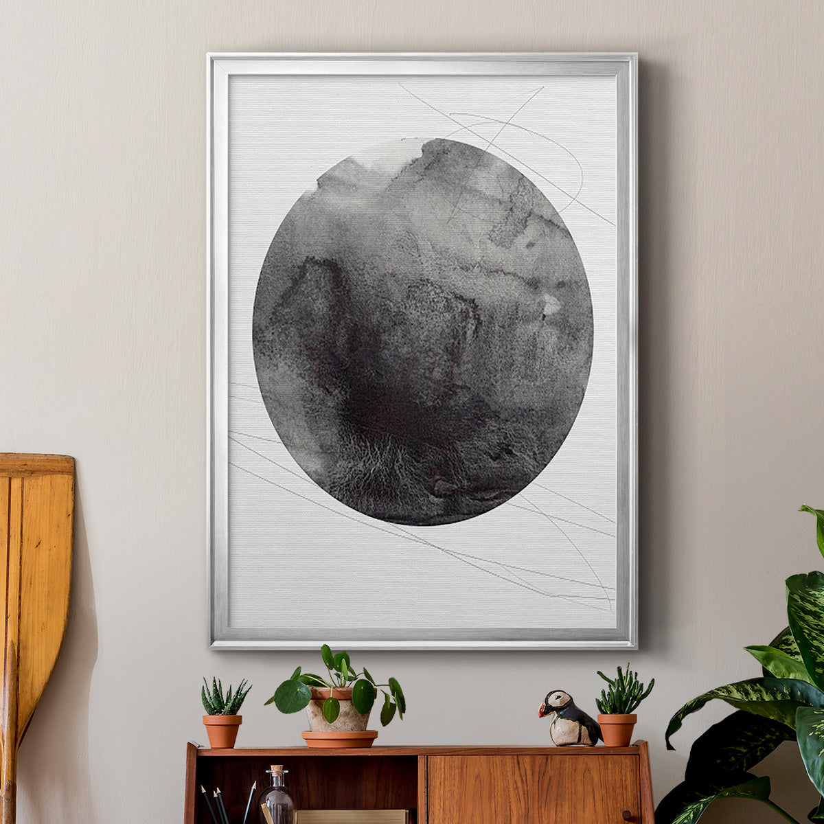 Graphite Moon I - Modern Framed Canvas Print