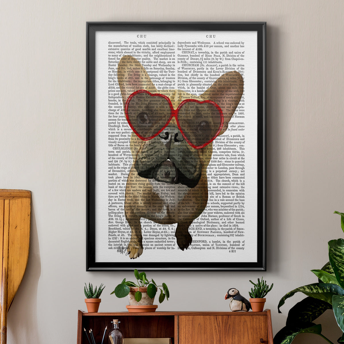 French Bulldog and Heart Glasses - Modern Framed Canvas Print