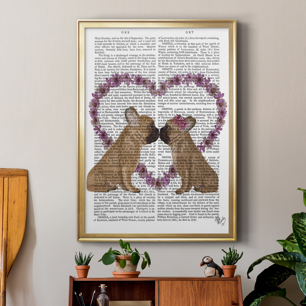 French Kiss and Flower Heart - Modern Framed Canvas Print