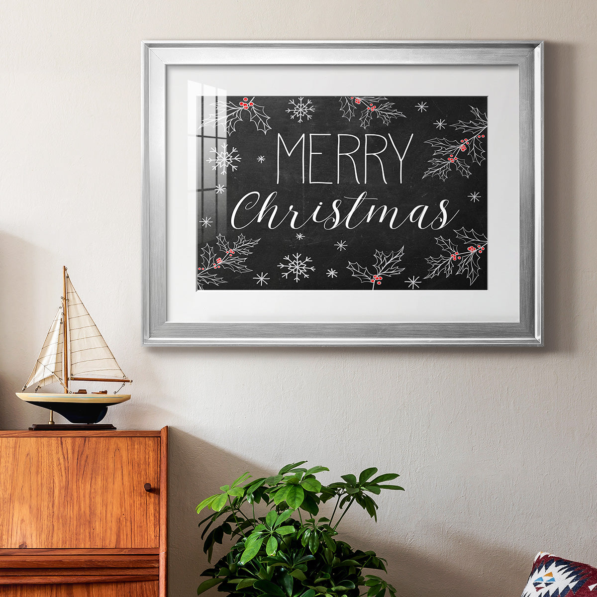 Merry Christmas Chalkboard Premium Framed Print - Ready to Hang