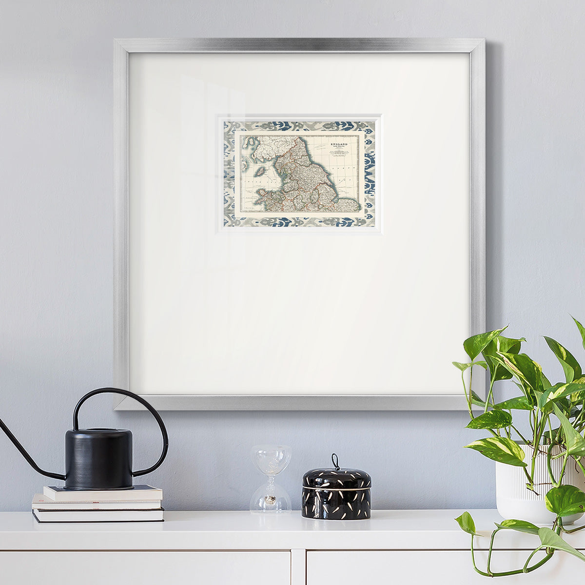 Bordered Map of England & Wales Premium Framed Print Double Matboard