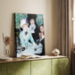 Canvas art print of a relaxed group setting with casual interaction and warm tones styled in a home decor setting.