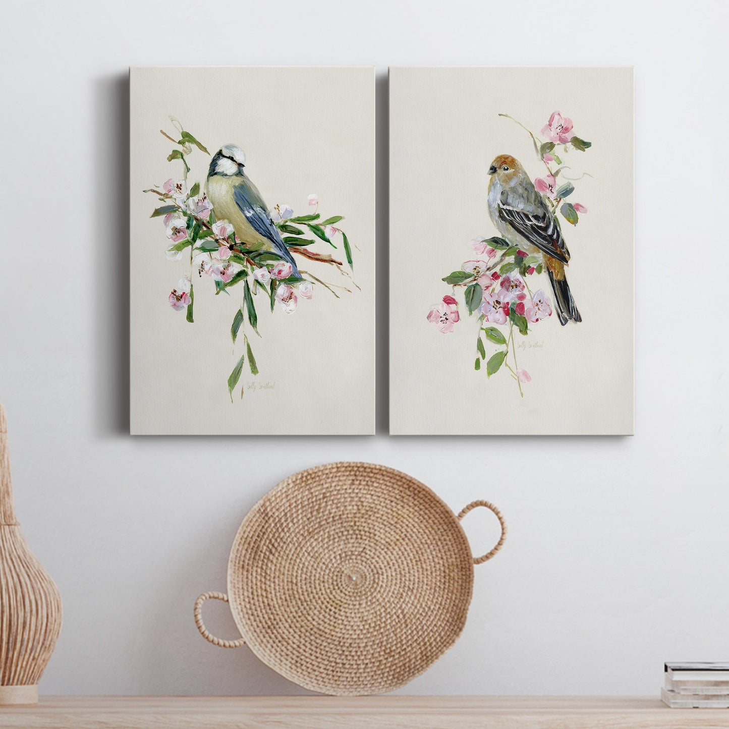 Spring Song Blue Bird Premium Gallery Wrapped Canvas - Ready to Hang - Set of 2 - 8 x 12 Each