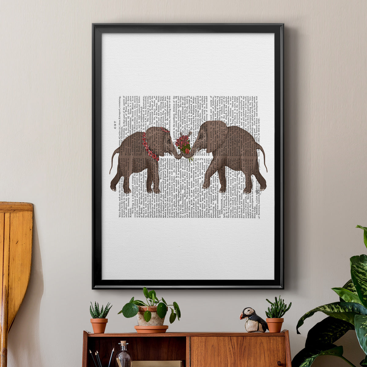 Elephant Bouquet, Landscape - Modern Framed Canvas Print