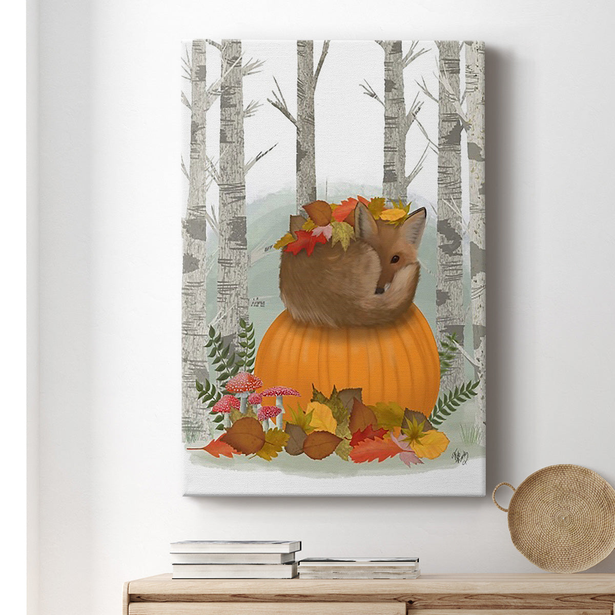 Fox Curled on Pumpkin Premium Gallery Wrapped Canvas - Ready to Hang