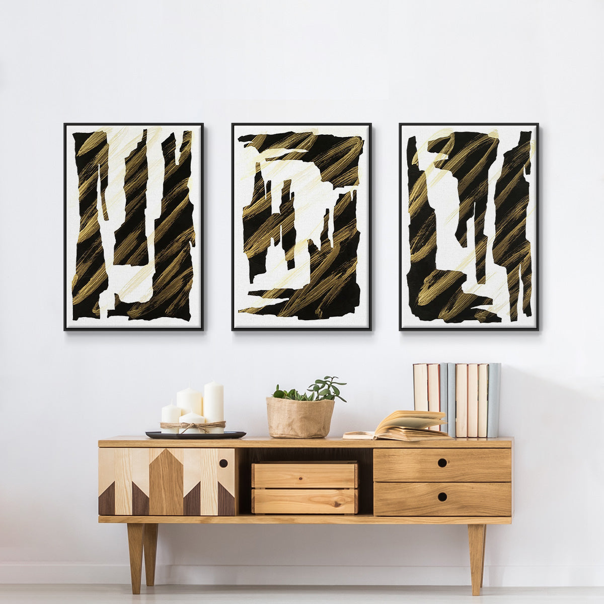 Neutral City Center Type I - Framed Premium Gallery Wrapped Canvas L Frame 3 Piece Set - Ready to Hang