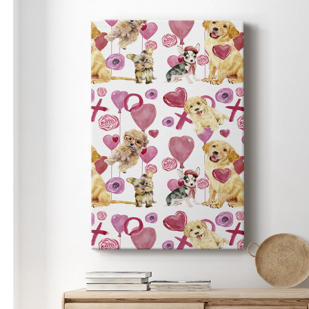 Puppy Valentine Collection E Premium Gallery Wrapped Canvas - Ready to Hang