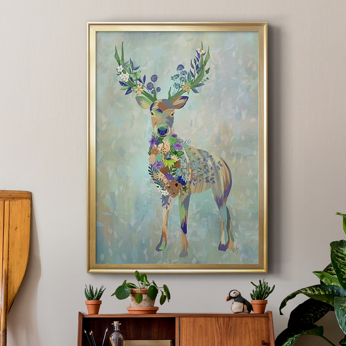 Fantastic Florals Deer, Full - Modern Framed Canvas Print