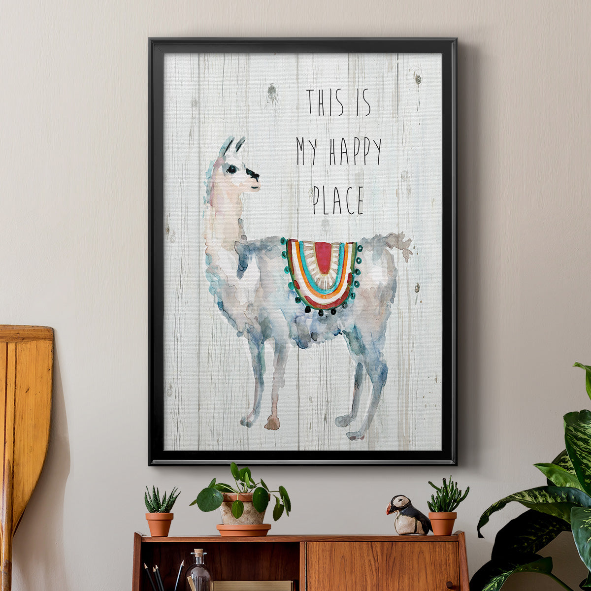 Llama Happy Place - Modern Framed Canvas Print