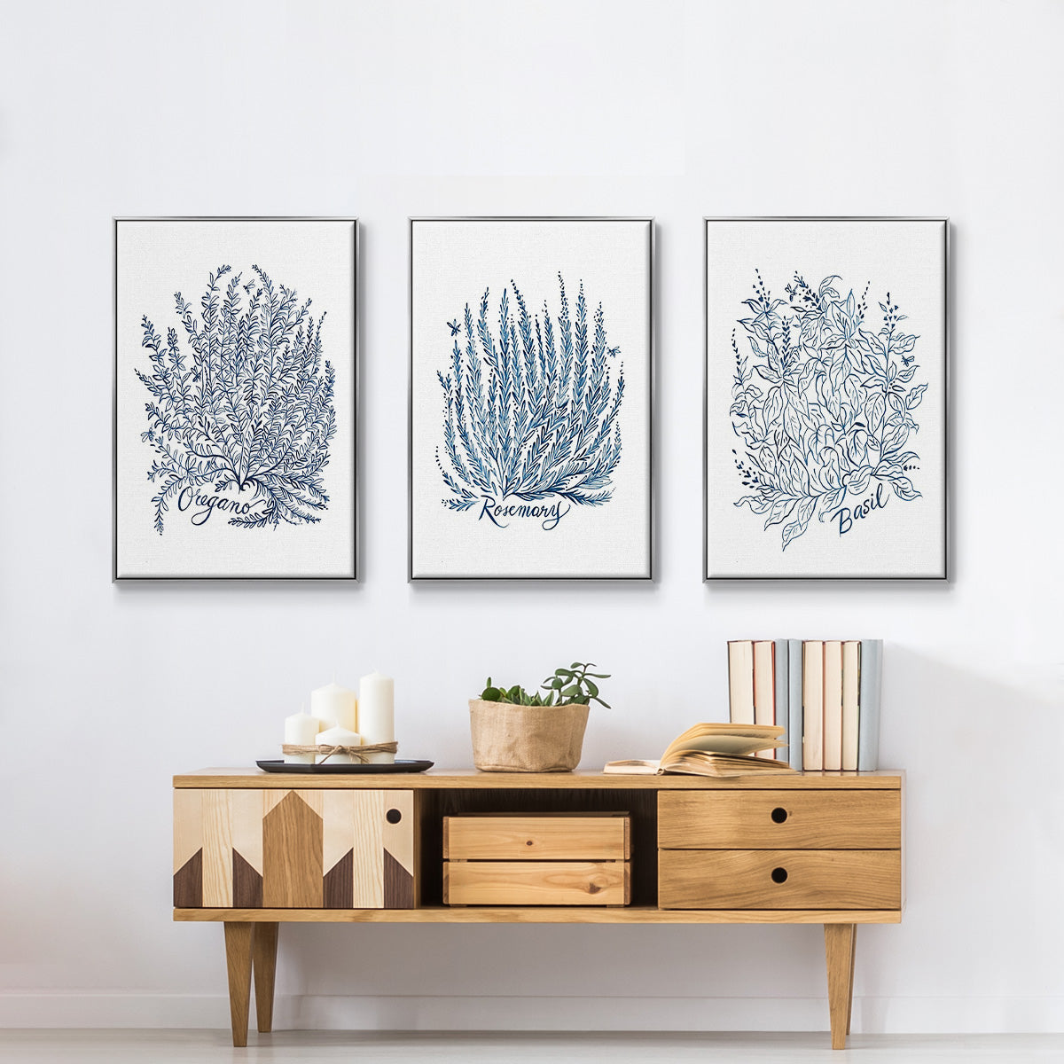 Summer Herb Garden Sketches I - Framed Premium Gallery Wrapped Canvas L Frame 3 Piece Set - Ready to Hang