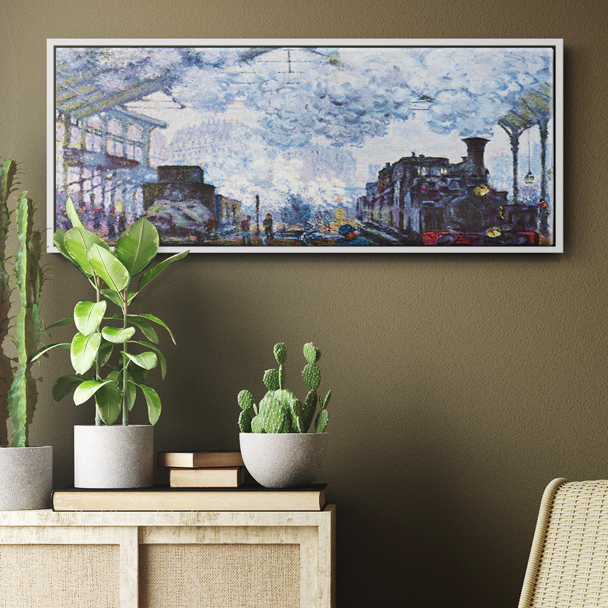 Saint Lazare Station in Paris, Arrival of a Train - Floater Framed Canvas Print