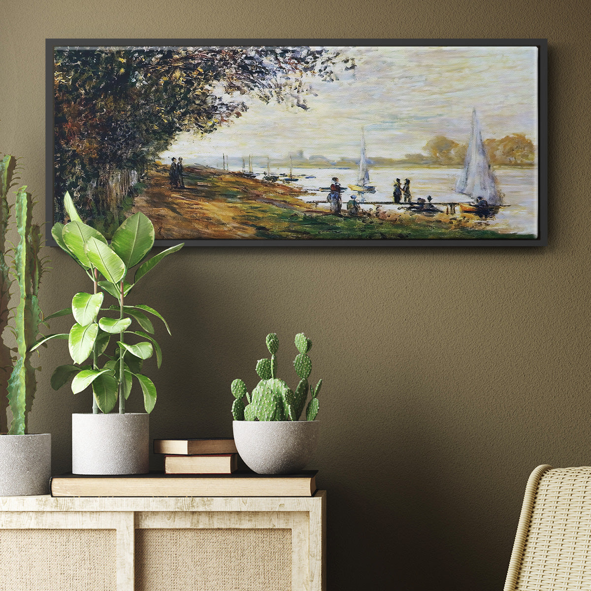 The Riverbank at Le Petit - Floater Framed Canvas Print