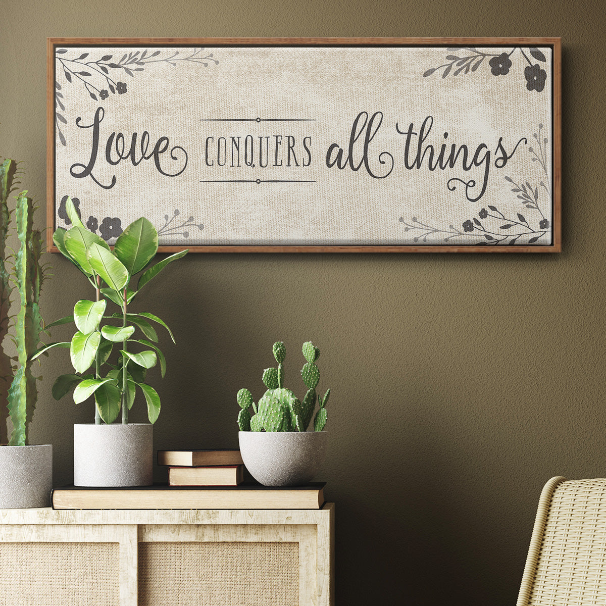 Love Conquers - Floater Framed Canvas Print
