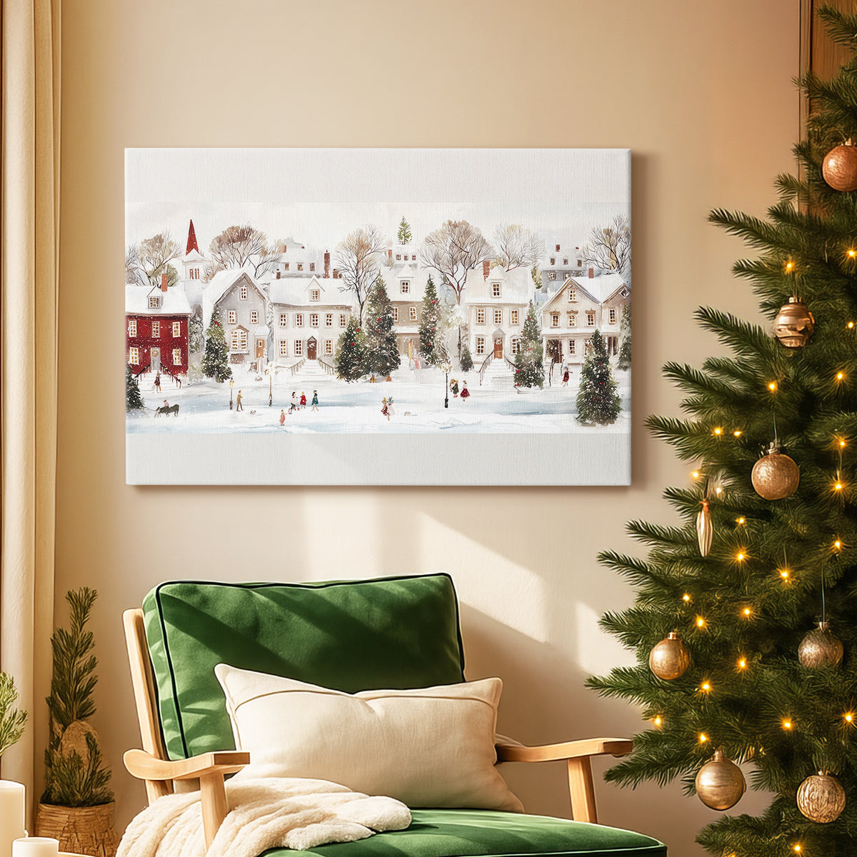 Pearled Yule Square - Canvas Art Print