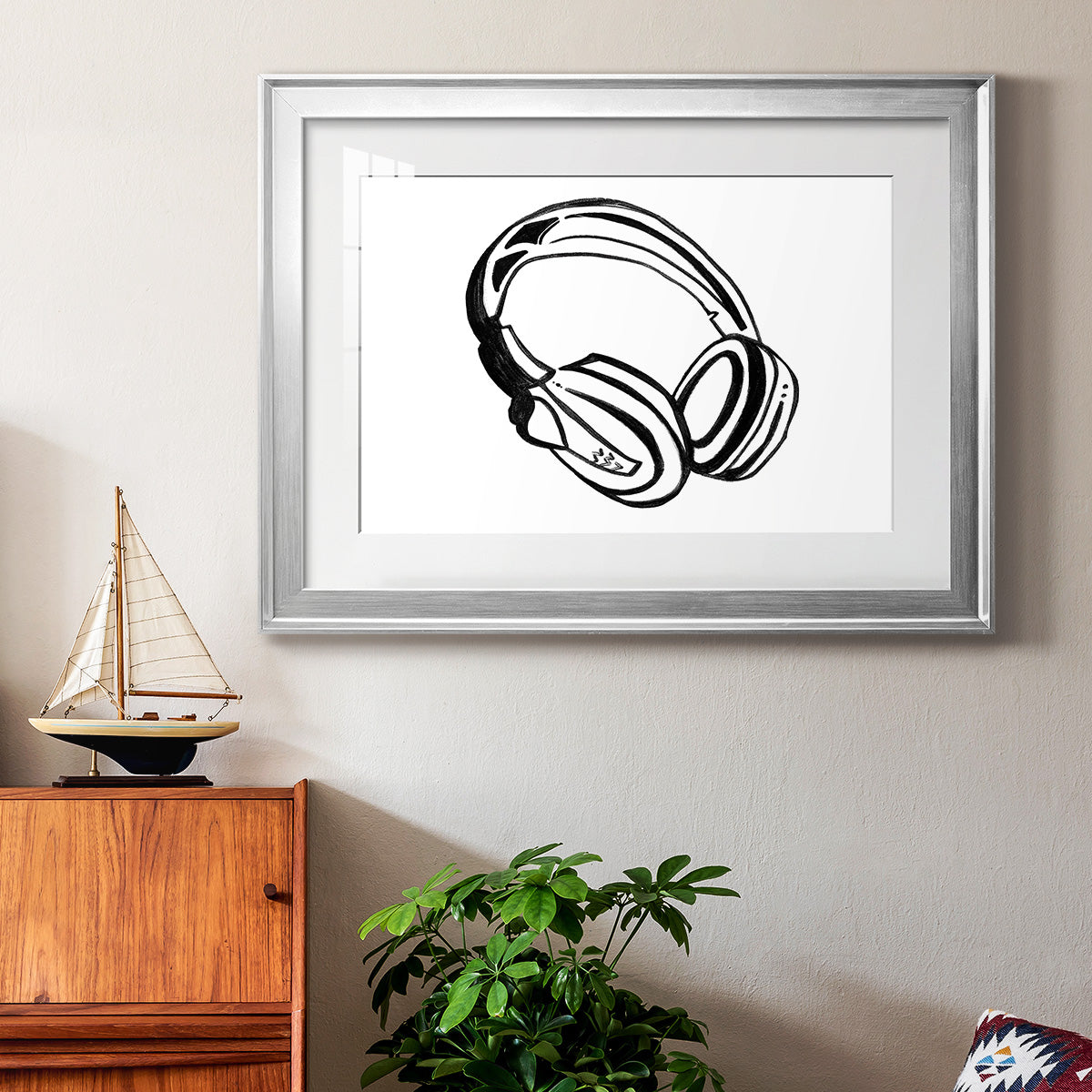 Headphones Sketch Premium Framed Print - Ready to Hang