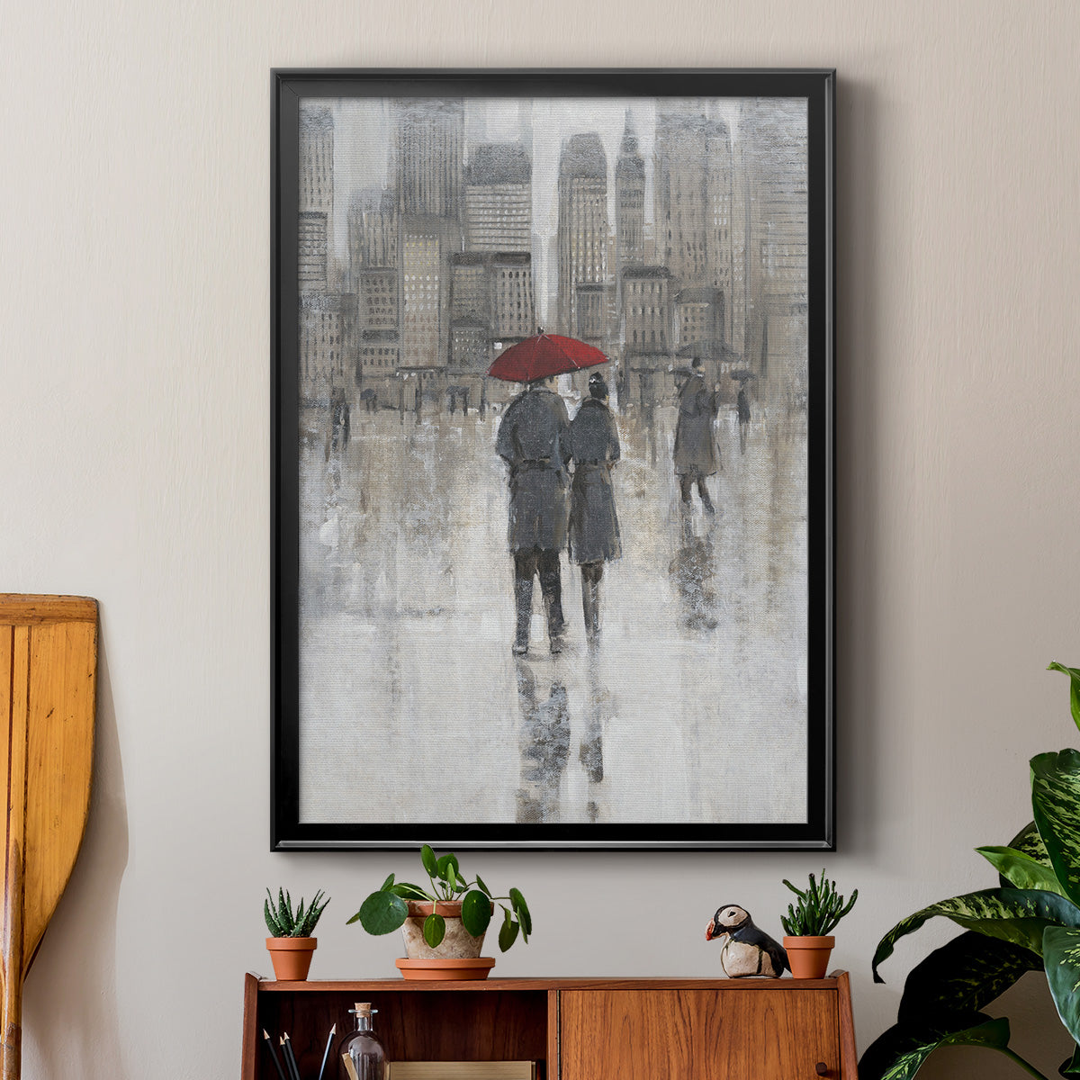 Rain in The City I - Modern Framed Canvas Print