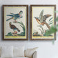Set of two walnut barnwood framed canvas prints depicting soft clustered strokes, hazy edges, and spacious white fields arranged across two complementary compositions above a sofa in a bright living space.