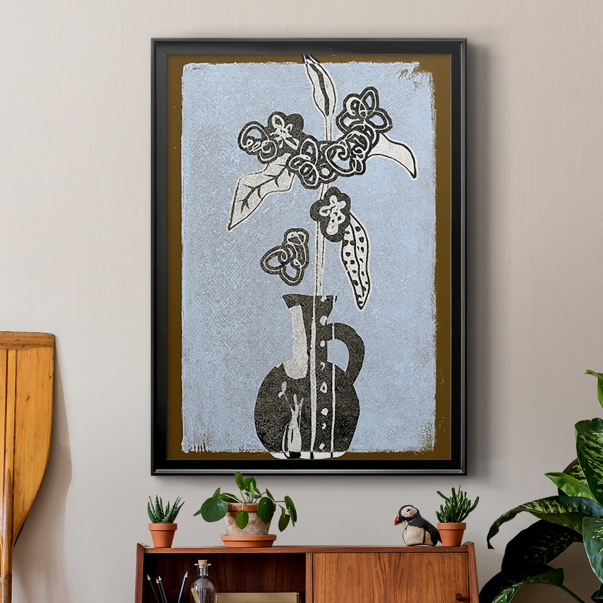 Graphic Flowers in Vase I - Modern Framed Canvas Print