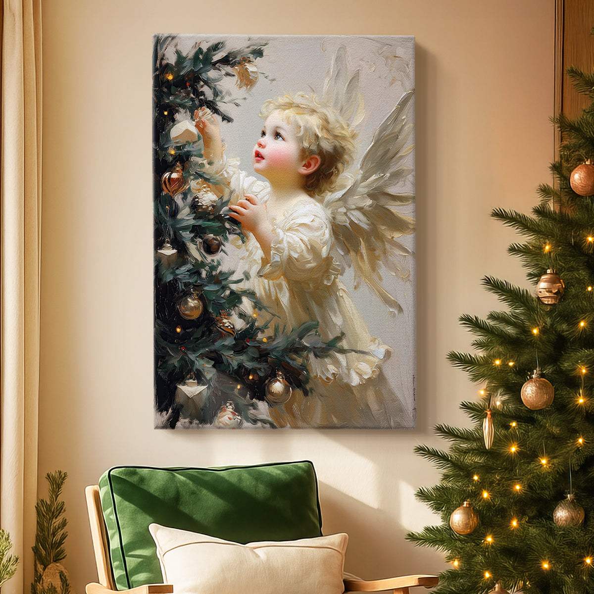 Candlelit Mistletoe Green - Canvas Art Print