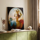Canvas art print of a mythological figure with elegant pose and gentle tones styled in a home decor setting.