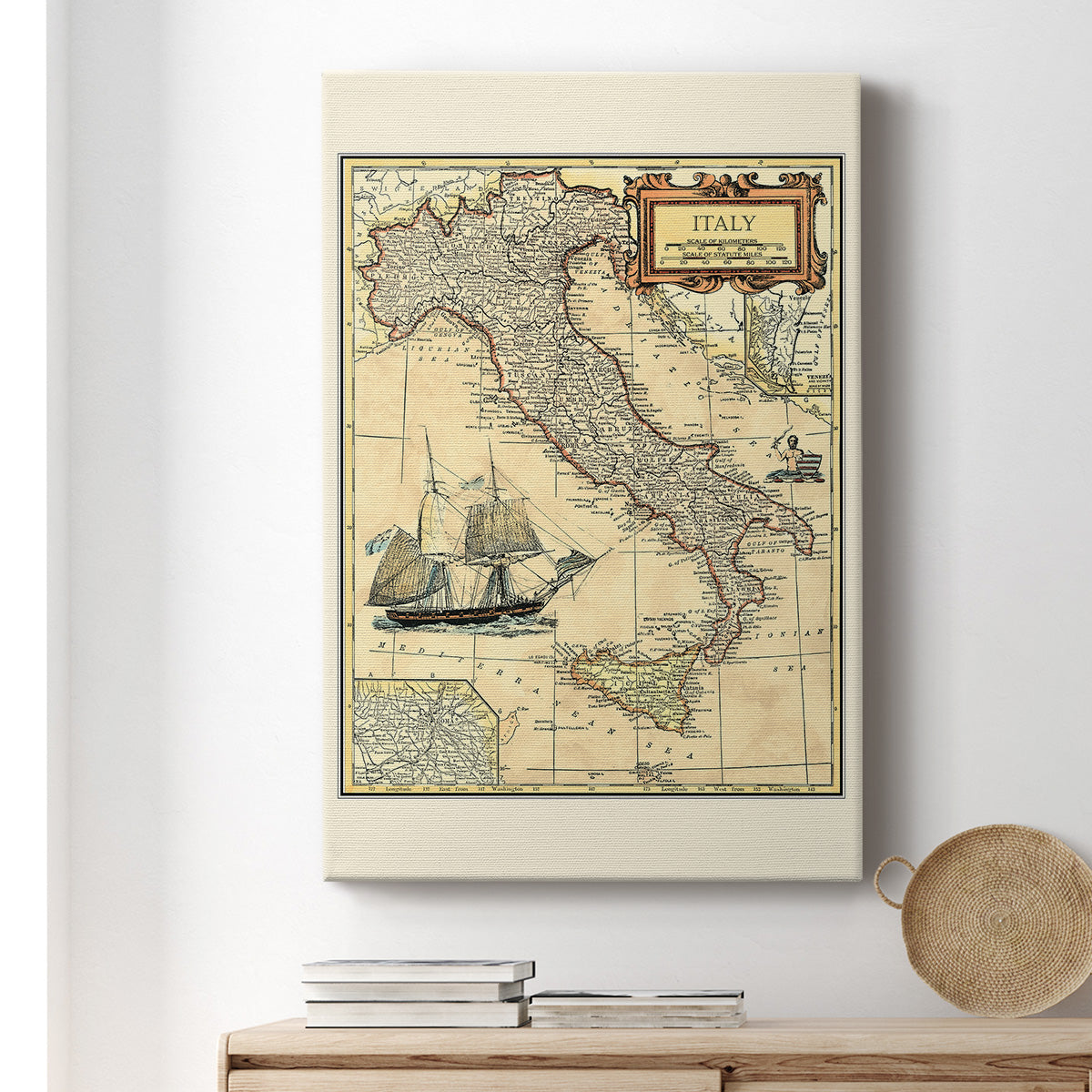 Italy Map Premium Gallery Wrapped Canvas - Ready to Hang