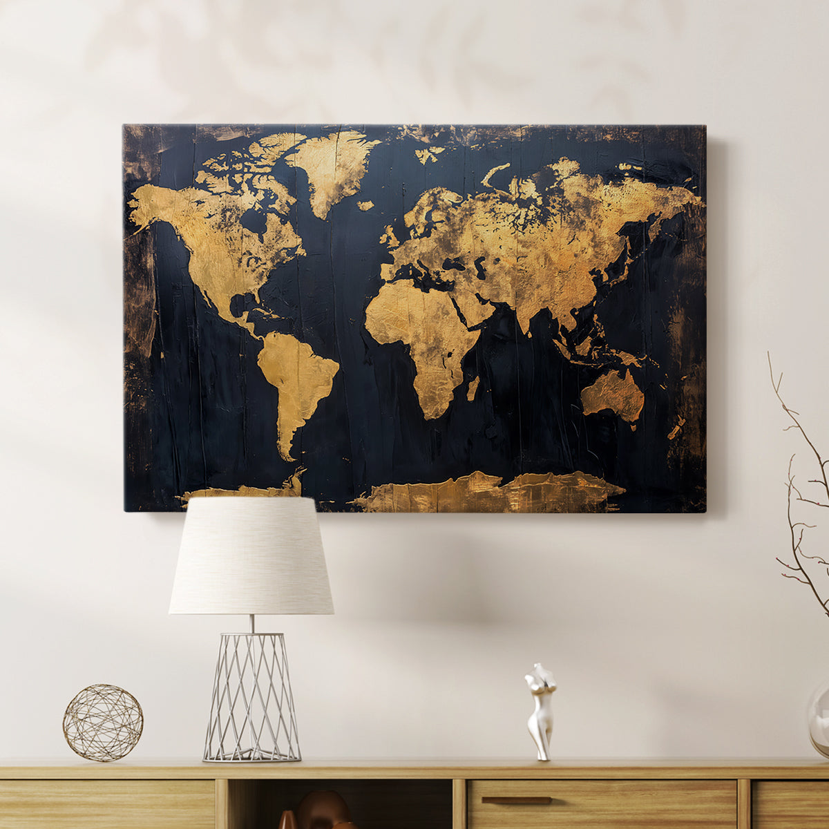Gold and Navy Map V - Canvas Art Print