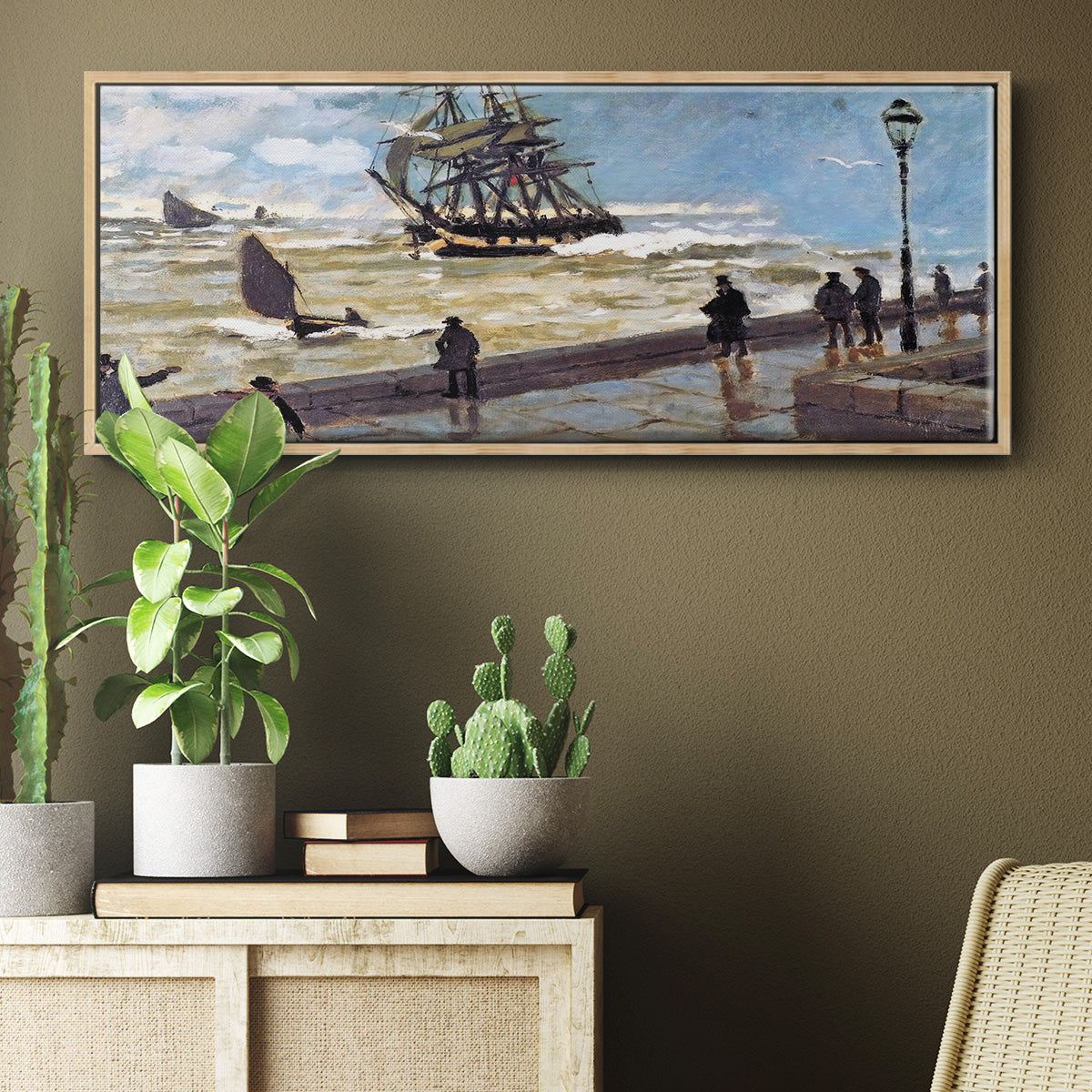 The Jetty at Le Havre Bad Weather, 1870 - Floater Framed Canvas Print