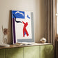 Canvas art print of a stylized human form with geometric structure and vivid color styled in a home decor setting.