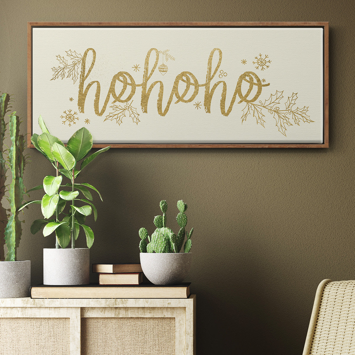 Golden HoHoHo - Floater Framed Canvas Print