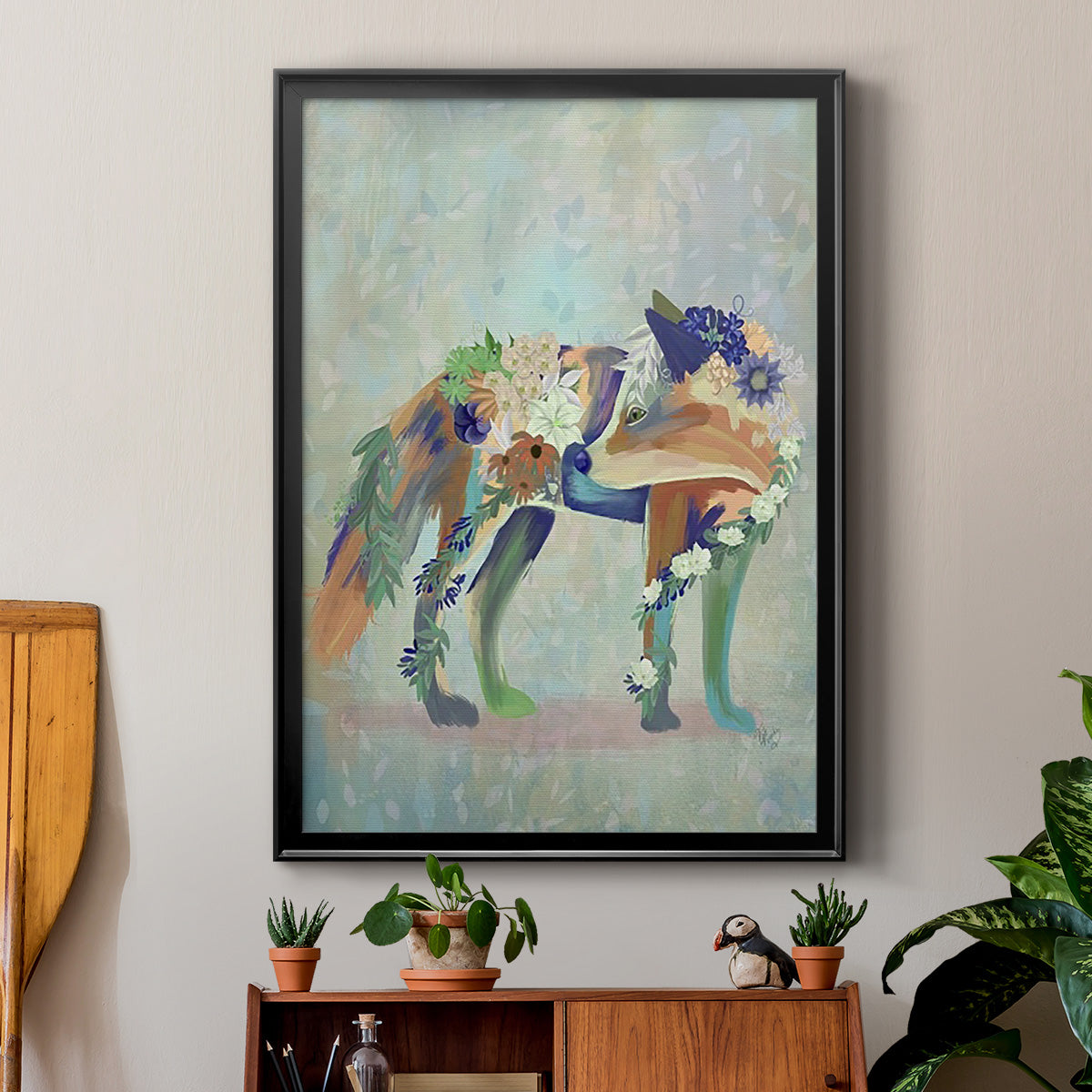 Fantastic Florals Fox, Standing - Modern Framed Canvas Print