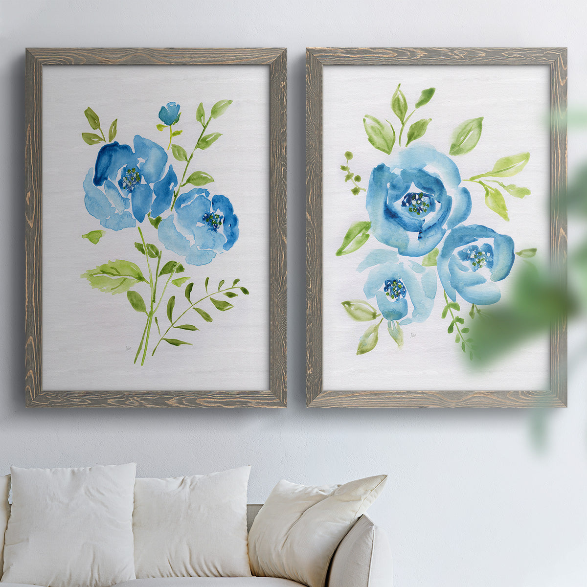 Blue Morning Bouquet I - Premium Framed Canvas 2 Piece Set - Ready to Hang