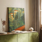 Canvas art print of a vivid landscape with angular shapes and strong contrasting tones styled in a home decor setting.