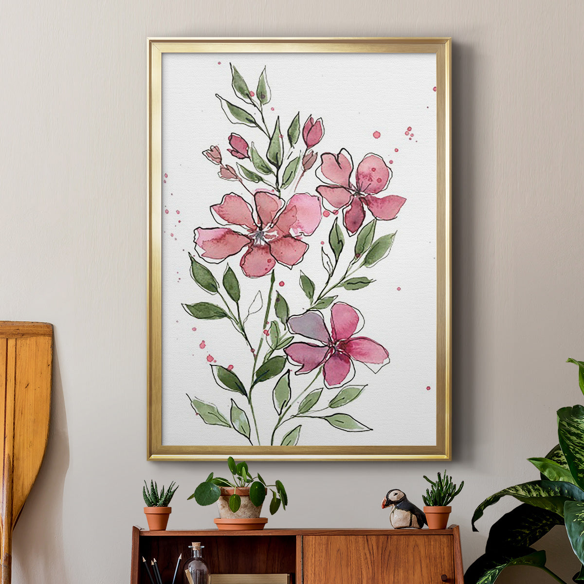 Watercolor Floral Stems I - Modern Framed Canvas Print