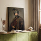 Canvas art print of a refined figure with detailed clothing and warm tones styled in a home decor setting.