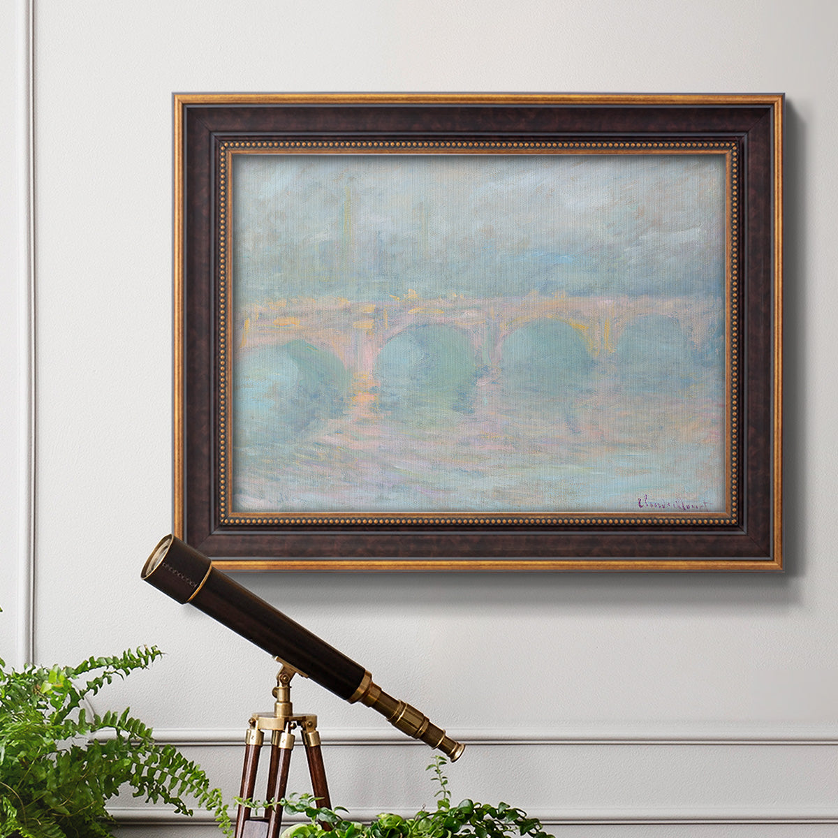 Waterloo Bridge At Sunset Pink Effect - Ornate Framed Canvas Print