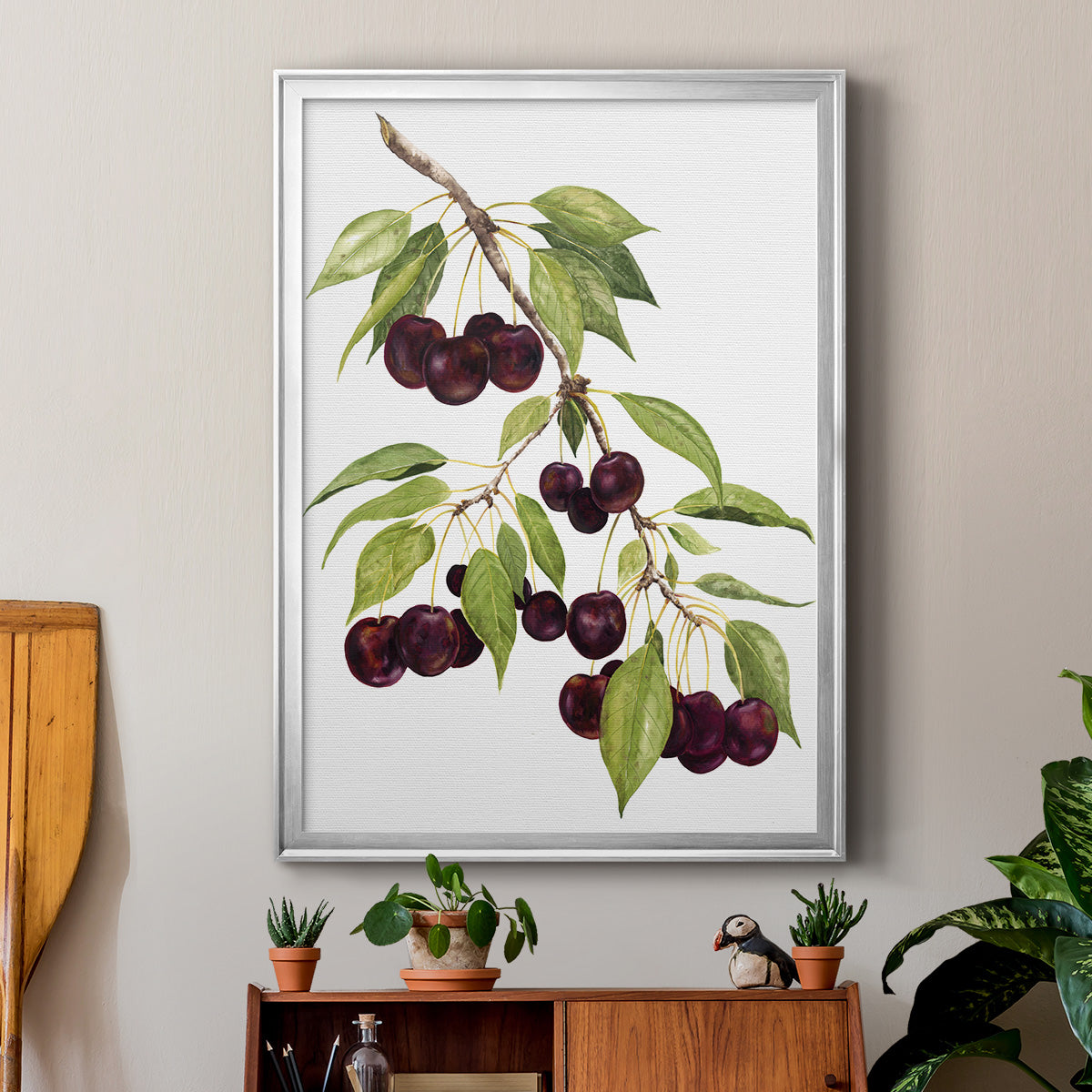 Watercolor Cherries - Modern Framed Canvas Print