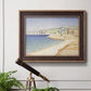 Impressionist Mediterranean jetty seascape by Paul Signac in an ornate bronzed mahogany wood frame displayed in a light-toned interior setting.