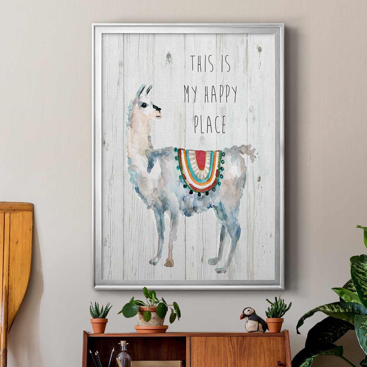 Llama Happy Place - Modern Framed Canvas Print