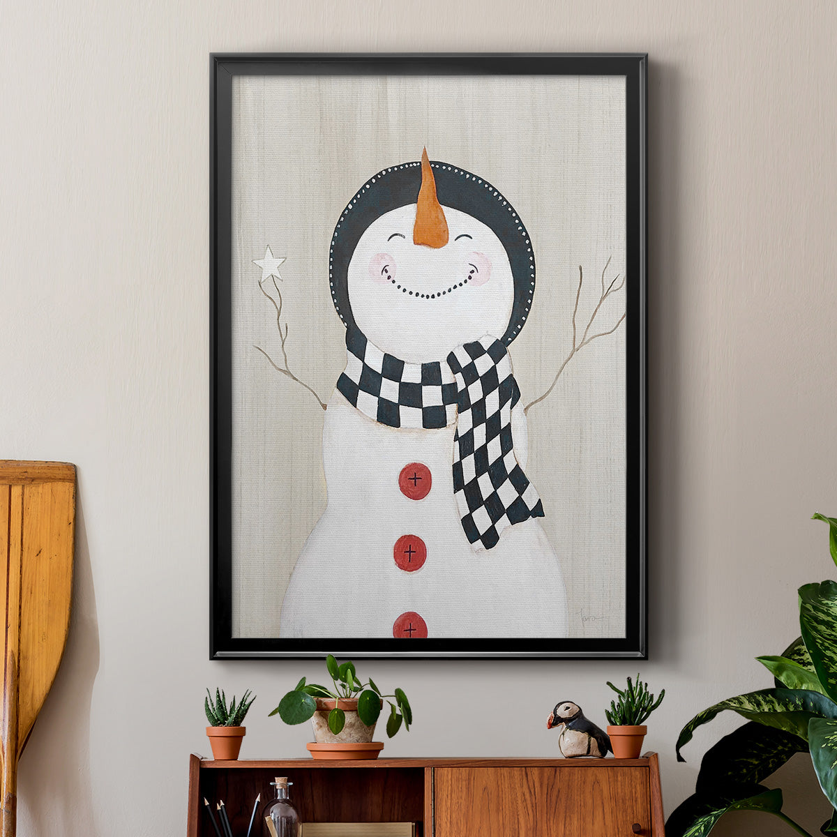 Festive Snowman II - Modern Framed Canvas Print