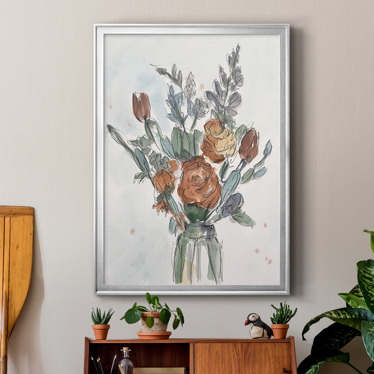 Watercolor Floral Arrangement II - Modern Framed Canvas Print