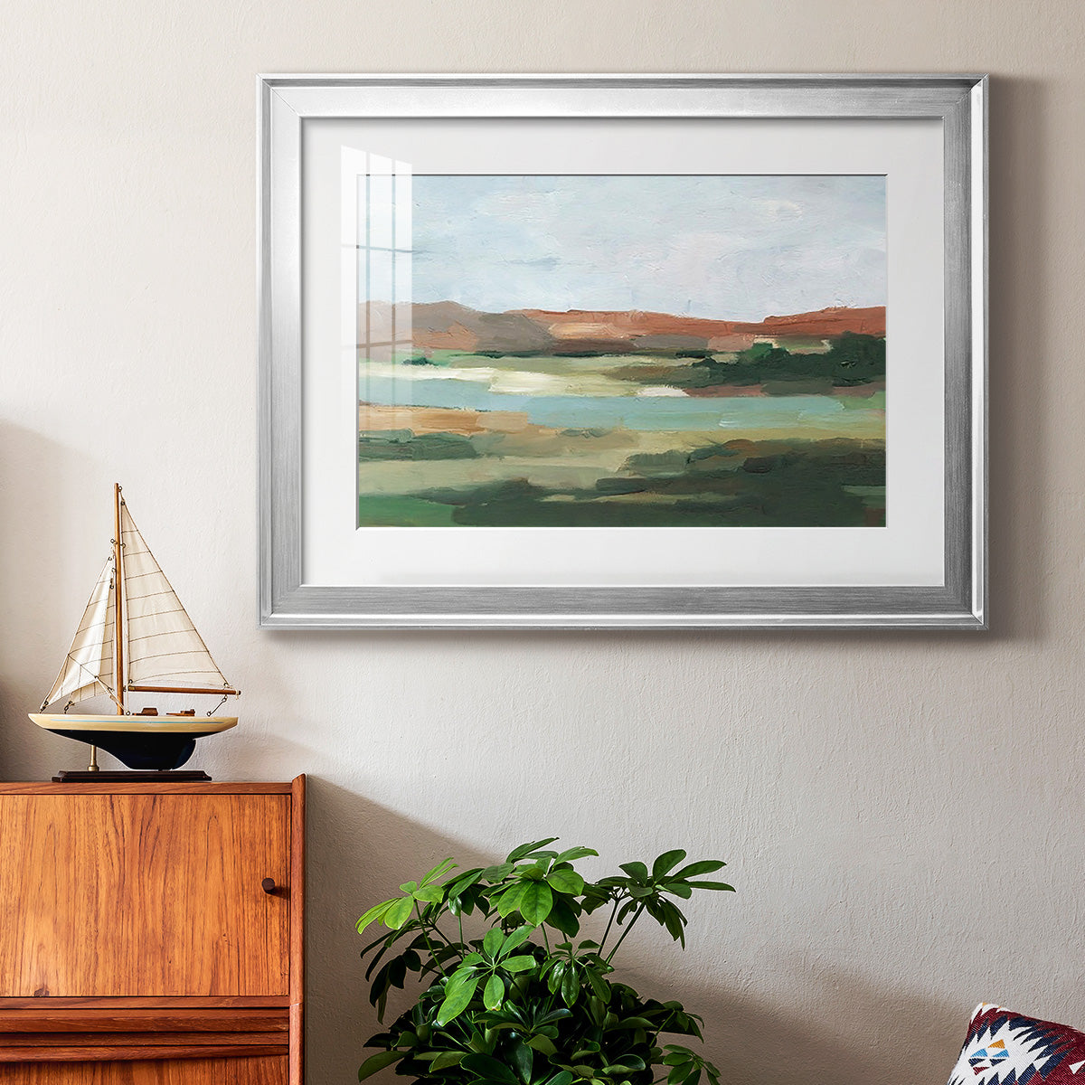 Autumn River Crossing I - Modern Framed Art Print