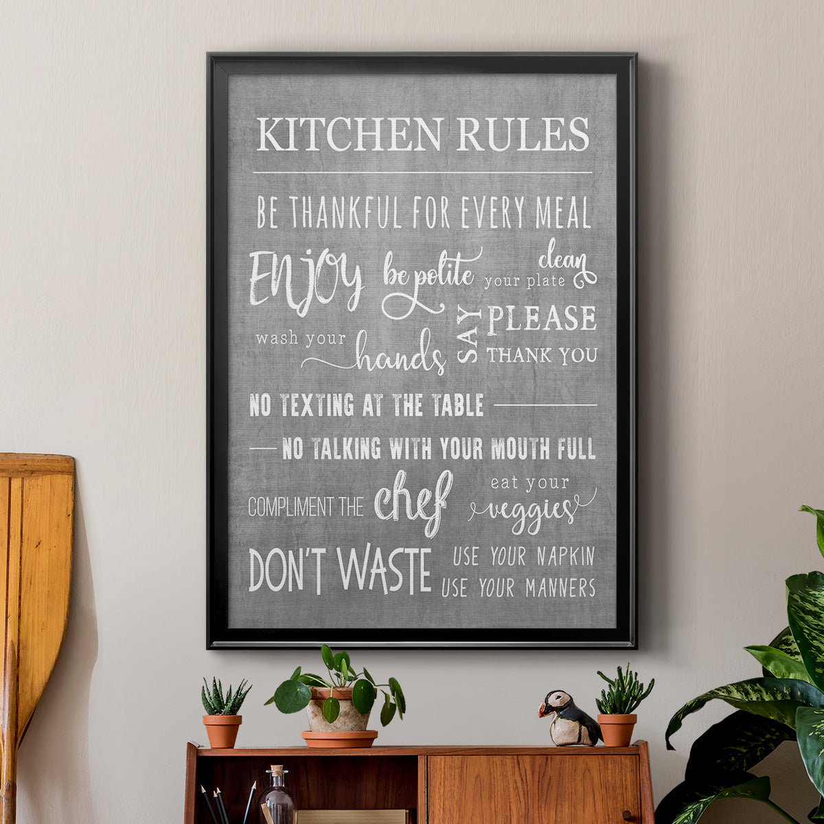 Neutral Kitchen Rules - Modern Framed Canvas Print