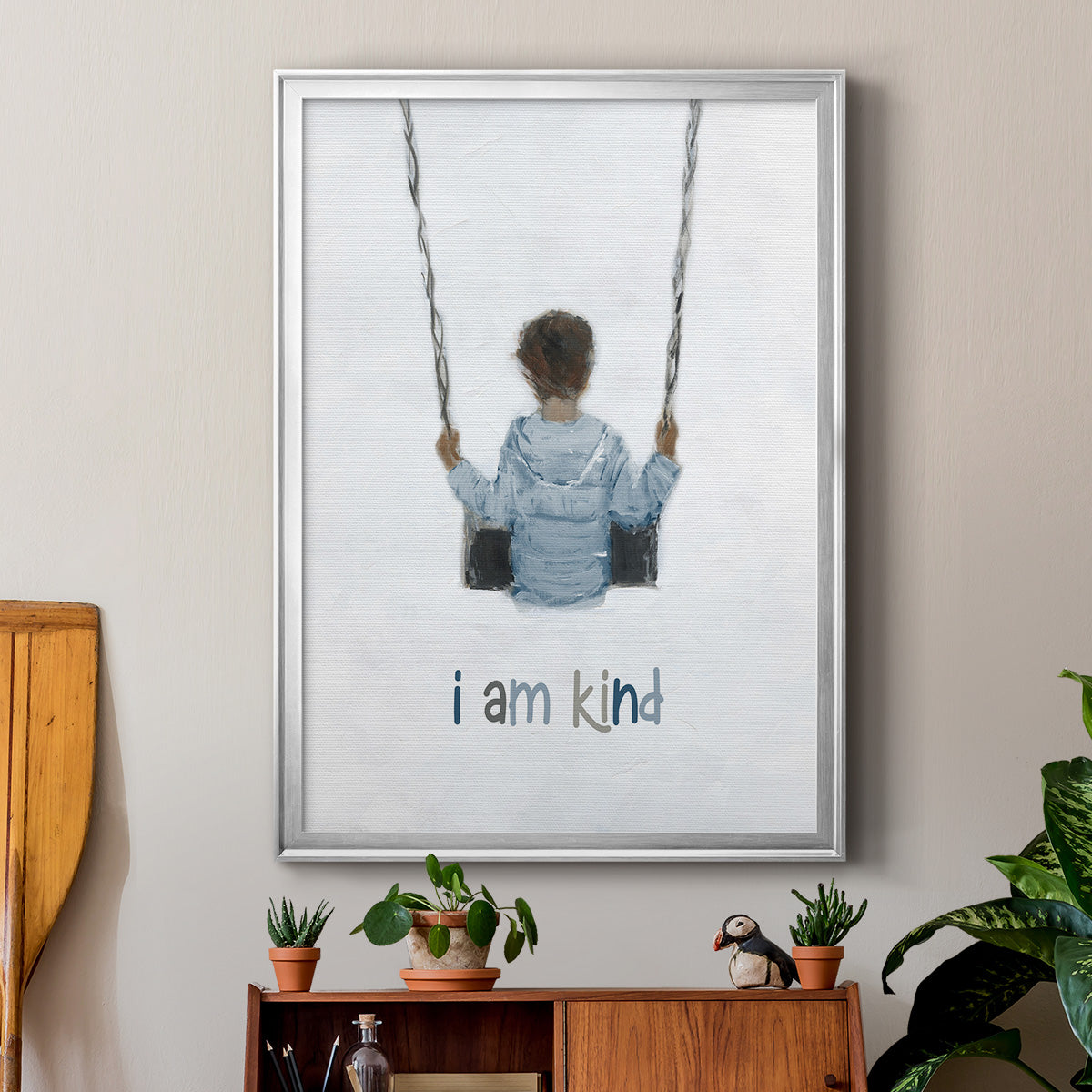 Boy on a Swing - Modern Framed Canvas Print