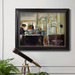 Impressionist café still life scene by Édouard Manet in an ornate black frame with gilded inner detail displayed in a light-toned interior setting.